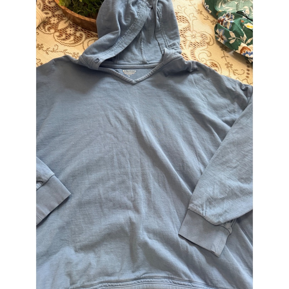 Athleta Womens Blue V-Neck Pullover Hoodie Sweatshirt Plus Size 1X